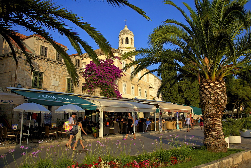 Waterfront cafes, Cavtat, Dalmatia, Croatia, Europe