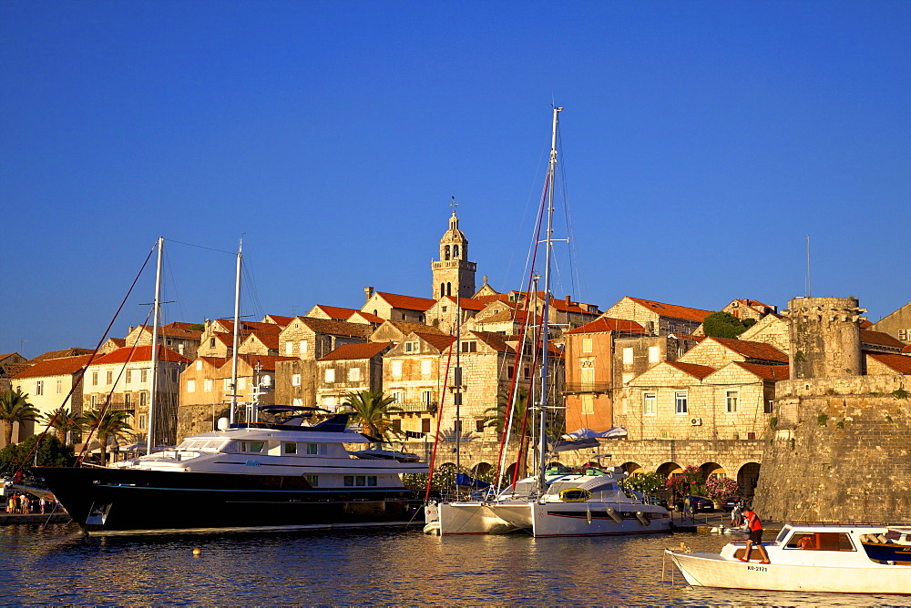 Harbour and City Wall, Korcula, Dalmatia, Croatia, Europe