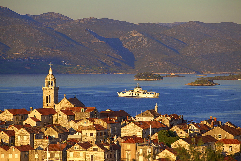 View over Korcula Town, Korcula, Dalmatian Coast, Croatia, Europe, 