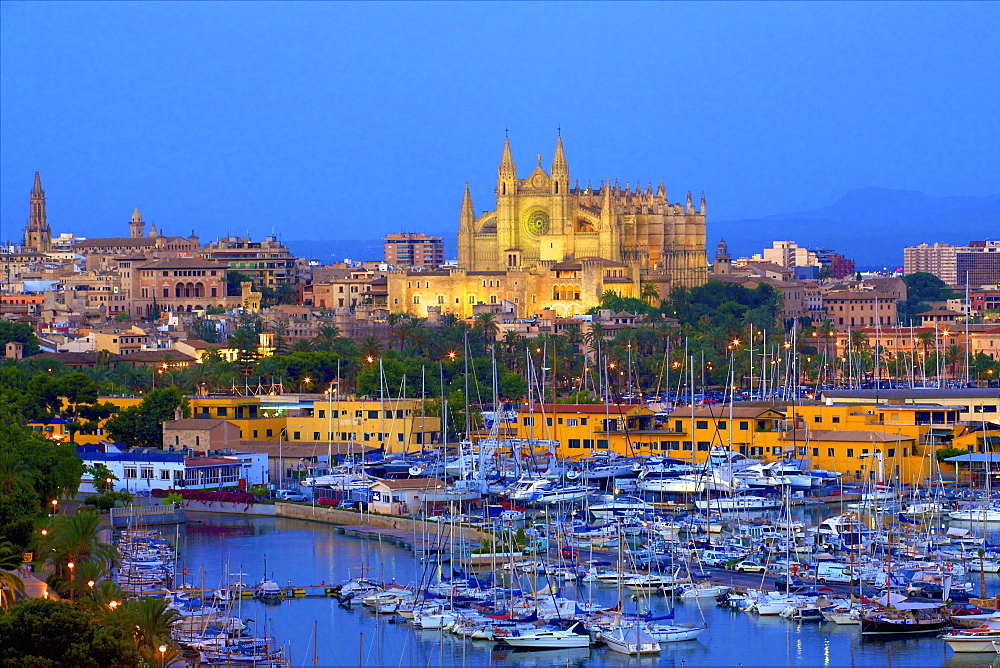 Cathedral and Harbour, Palma, Mallorca, Spain, Europe