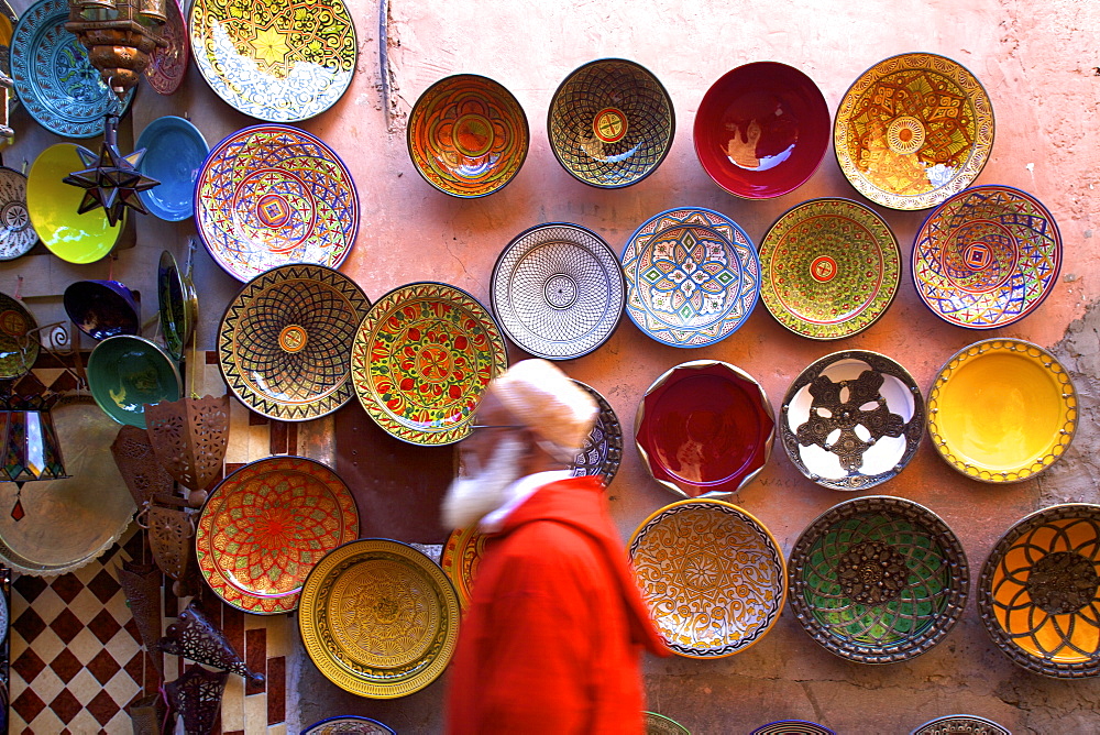 Street scene with Moroccan ceramics, Marrakech, Morocco, North Africa, Africa 