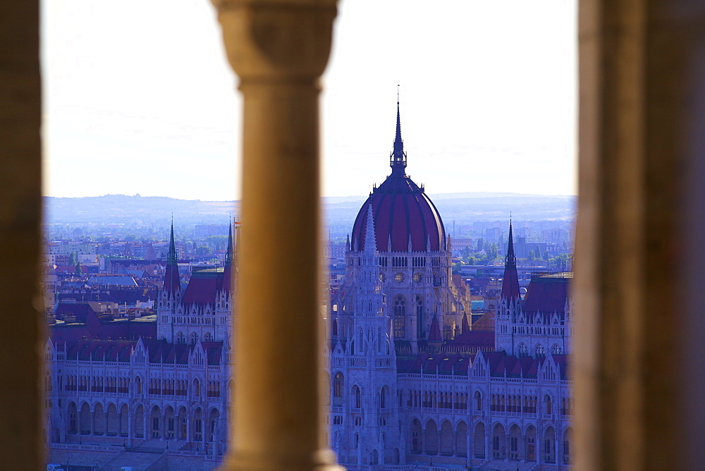 View of Hungarian Parliament Building from Fisherman's Bastion, Budapest, Hungary, Europe 