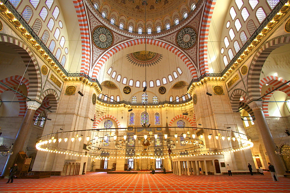 Interior of Suleymaniye Mosque, UNESCO World Heritage Site, Istanbul, Turkey, Europe 