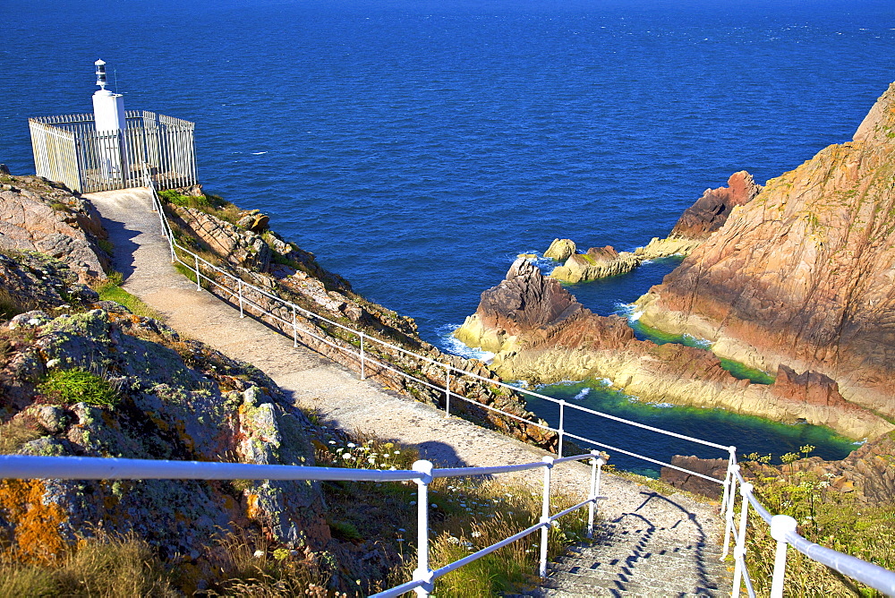 Grosnez Lighthouse at Grosnez Point, Jersey, Channel Islands, Europe 