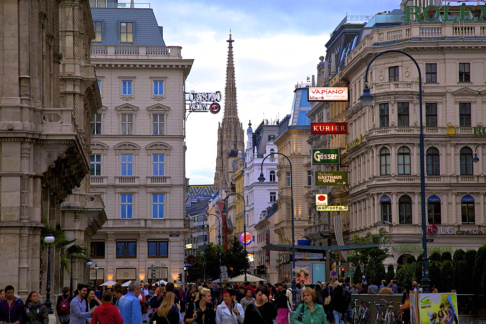 Shopping area with St. Stephen's Cathedral in background, Vienna, Austria, Europe