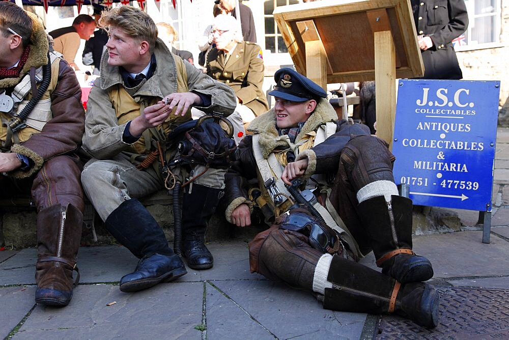 1940s RAF Bomber Crew Reenactors, Pickering, North Yorkshire, Yorkshire, England, United Kingdom, Europe