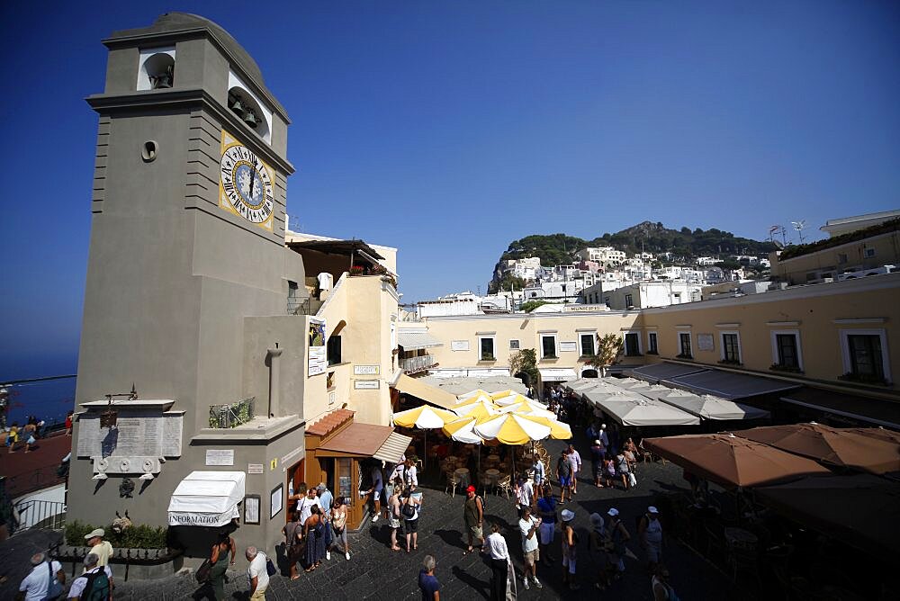 Clock Tower at Piazza Umberto I (La Piazzetta), Capri, Campania, Italy, Europe