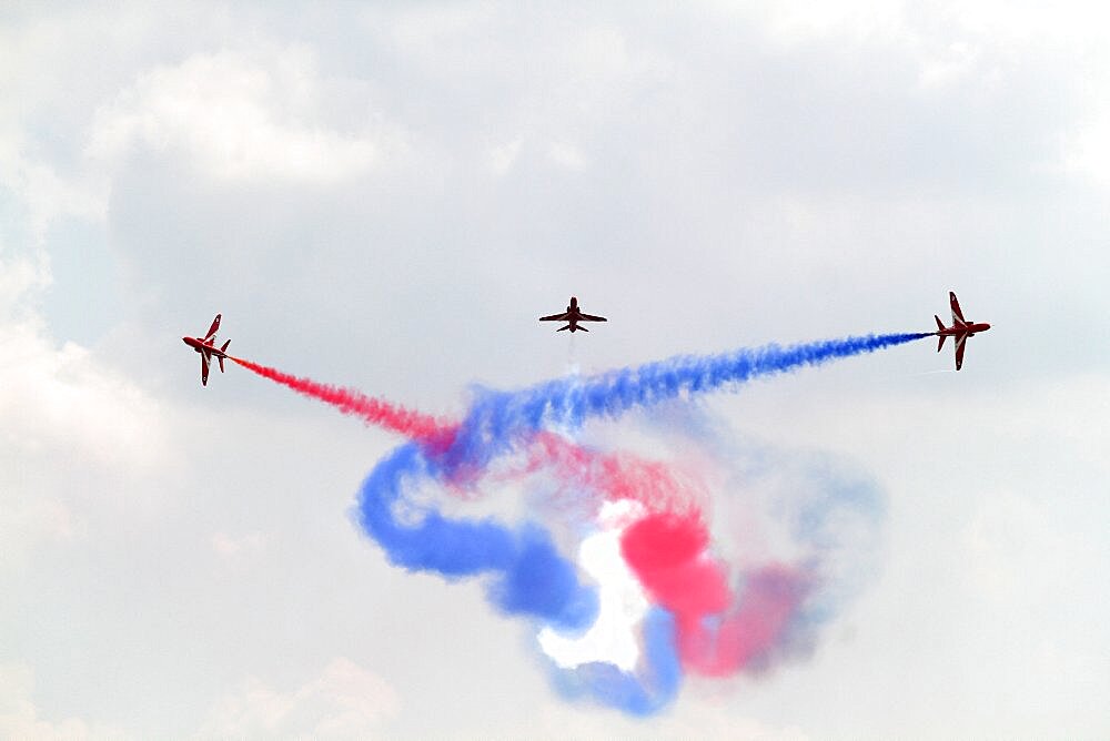 Three Hawk T1 Jets Red Arrows, Waddington, Lincolnshire, England, United Kingdom, Europe