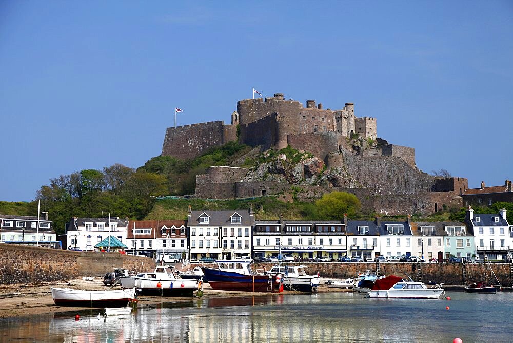 Mont Orgueil Castle and Harbour, Jersey, Channel Islands, United Kingdom, Europe