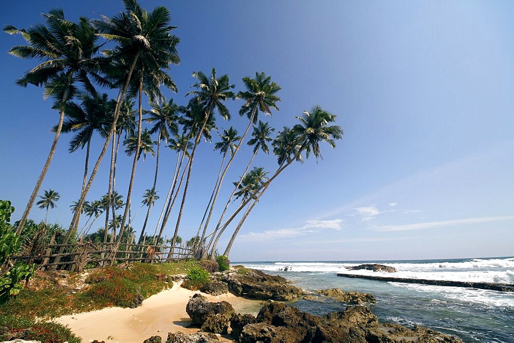 Rocky Bay and beach near Talpe, Talpe, Sri Lanka, Asia