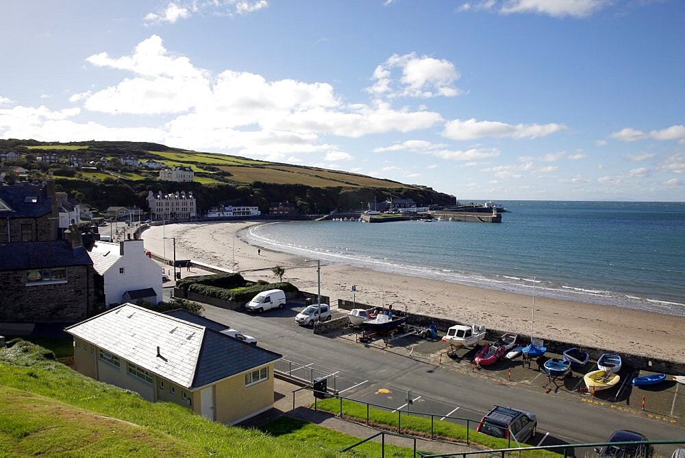 Beach, Harbour and Irish Sea, Isle of Man, British Isles, Europe