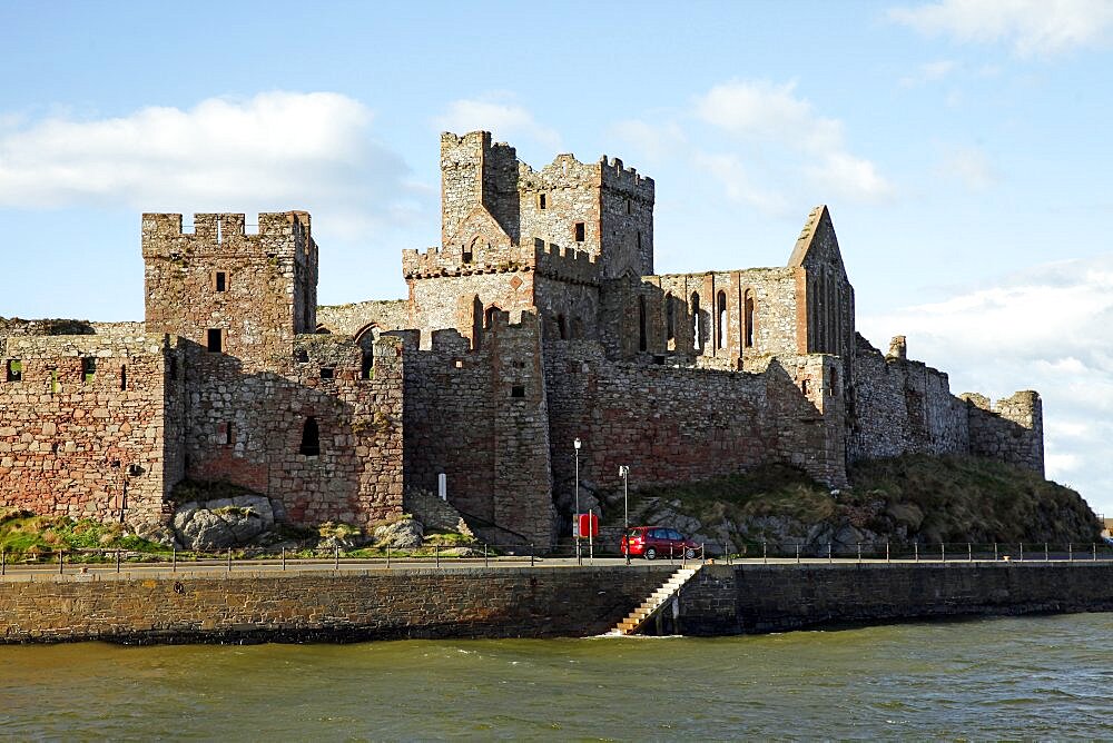 Peel Castle and Harbour Wall, Isle of Man, British Isles, Europe