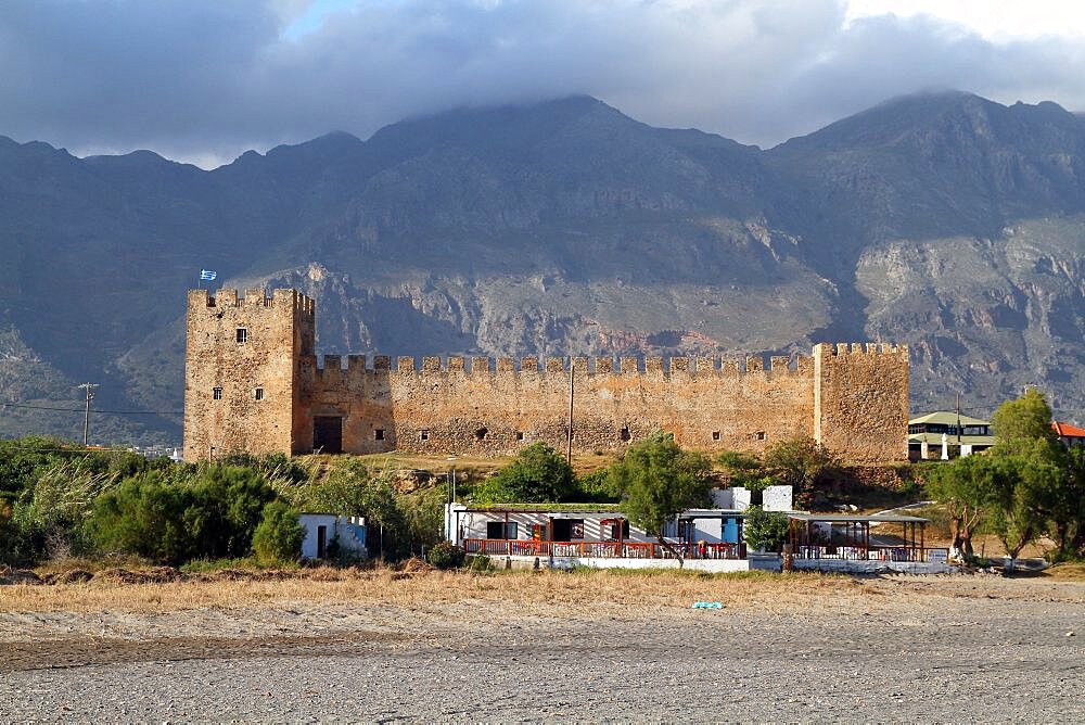 Castle and mountains, Frangokastello, Crete, Greek Islands, Greece, Europe,