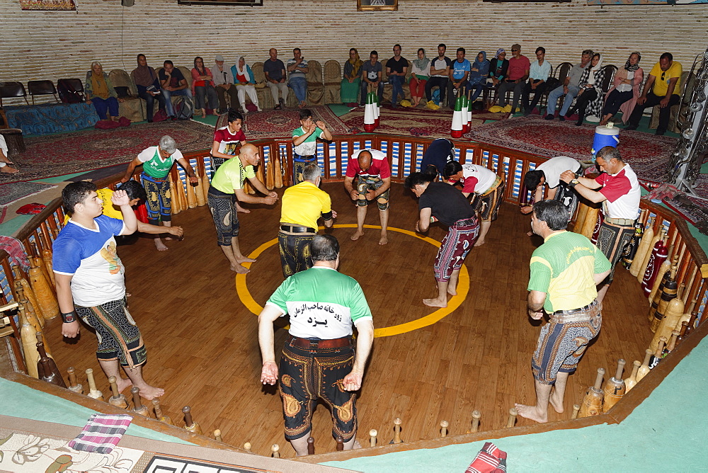 Koshti, traditional ritual training course for warriors in the Yazd Zourkhaneh, gymnasium or House of Strength, Yazd, Iran, Middle East