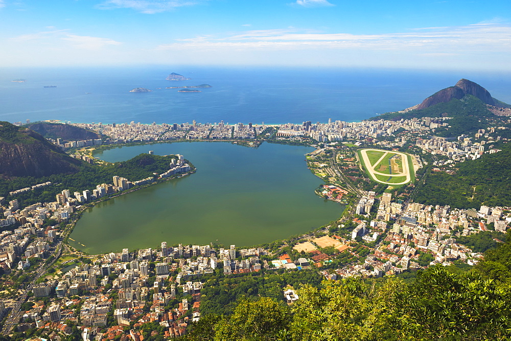 View from the Corcovado over Ipanema, Leblon and the Jockey Club, Rio de Janeiro, Brazil, South America 