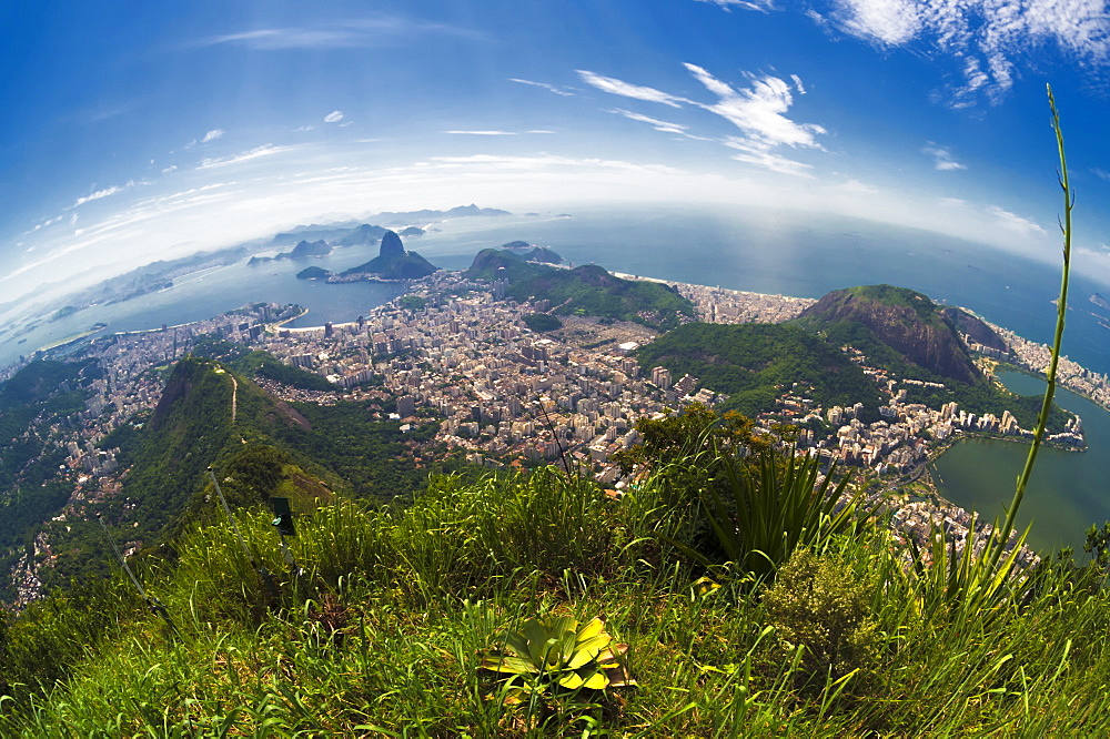 View over Rio de Janeiro, Copacabana, Botafogo, Guanabara Bay and the Sugar Loaf, Rio de Janeiro, Brazil, South America 