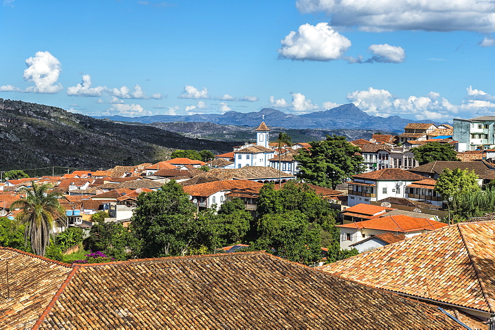 View over Diamantina and the Nossa Senhora do Amparo Church, Diamantina, UNESCO World Heritage Site, Minas Gerais, Brazil, South America 