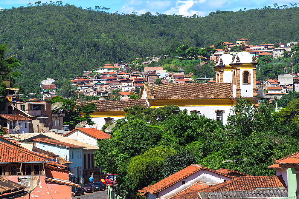 View over Sabara and Nossa Senhora do Carmo Church, Belo Horizonte, Minas Gerais, Brazil, South America 