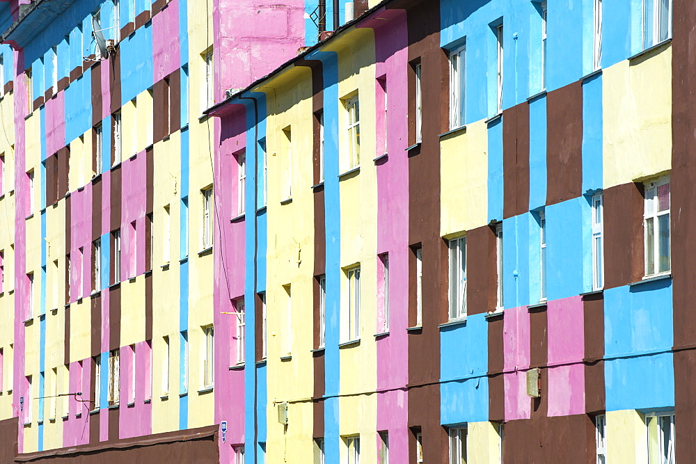 Coloured apartment houses, Siberian city Anadyr, Chukotka Province, Russian Far East, Eurasia