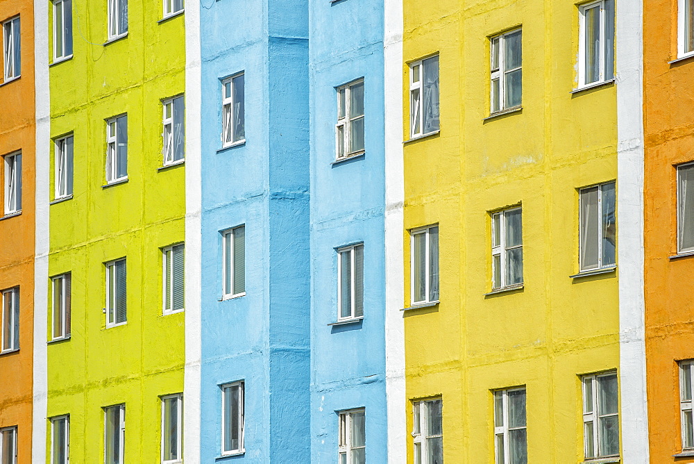 Coloured apartment houses, Siberian city Anadyr, Chukotka Province, Russian Far East, Eurasia