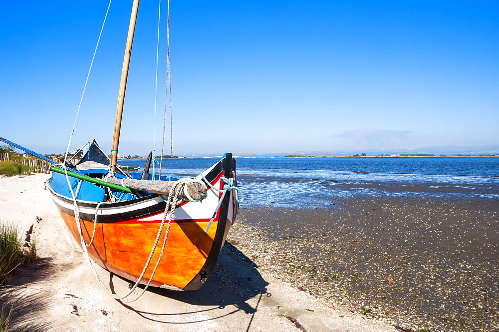 Colorful boats on the beach, Torreira, Aveiro, Beira, Portugal, Europe