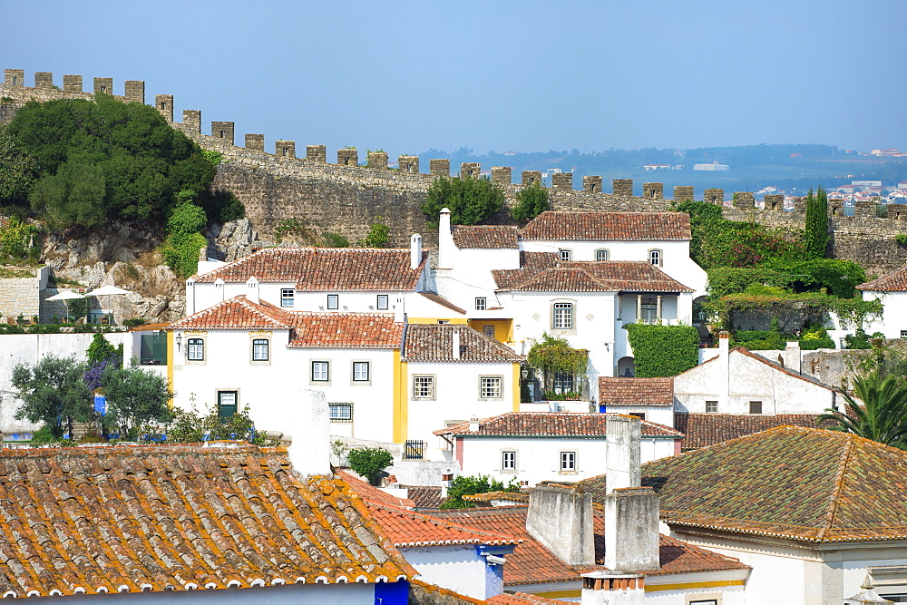 View over the old city and the ramparts, Obidos, Estremadura, Portugal, Europe