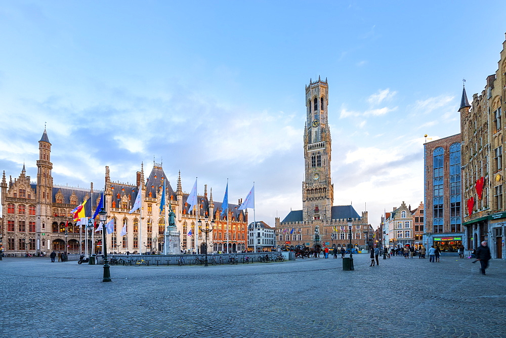 Market square and the Belfry, Historic center of Bruges, UNESCO World Heritage Site, Belgium, Europe