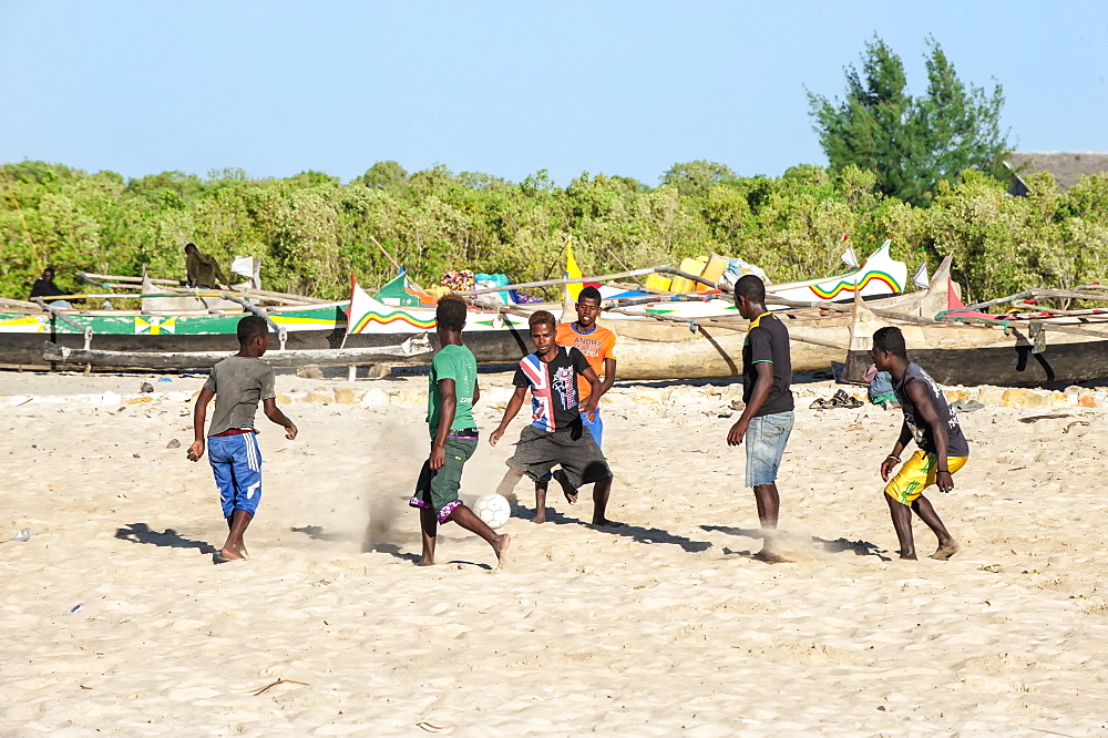 Malagasy boys playing football, Morondava, Toliara province, Madagascar, Africa