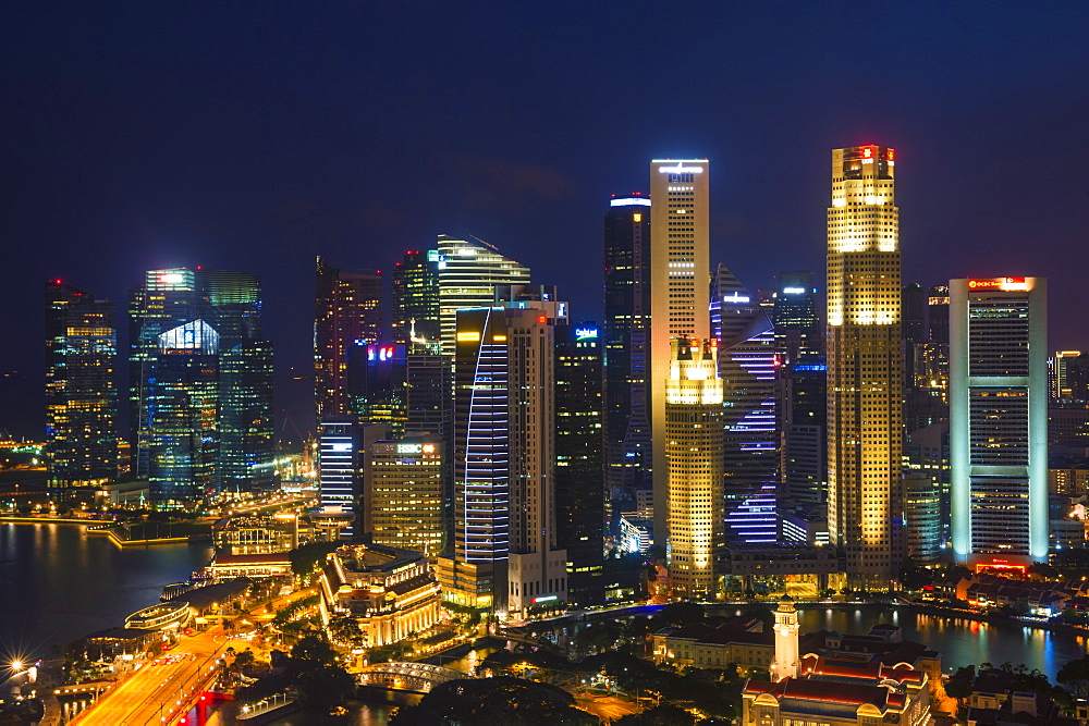 Downtown central financial district at night, Singapore, Southeast Asia, Asia