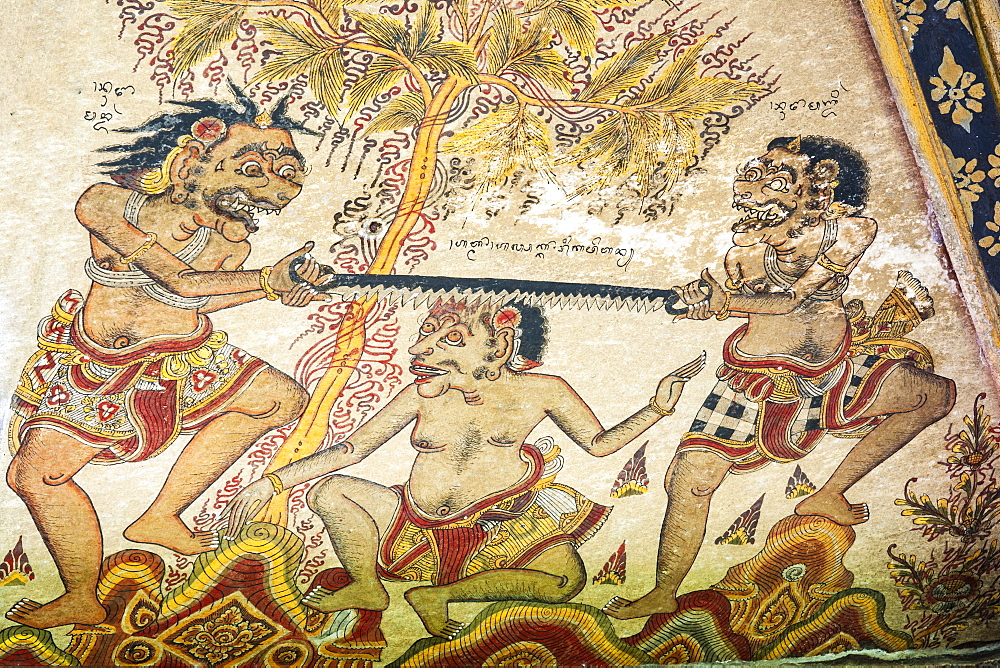 Traditional Kamasan paintings, Kertha Gosa pavilion (former Hall of Justice) in Puri Semarapura Palace, Klungkung, Bali, Indonesia, Southeast Asia, Asia