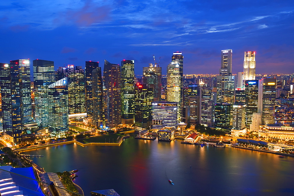 Downtown central financial district at night, Singapore, Southeast Asia, Asia