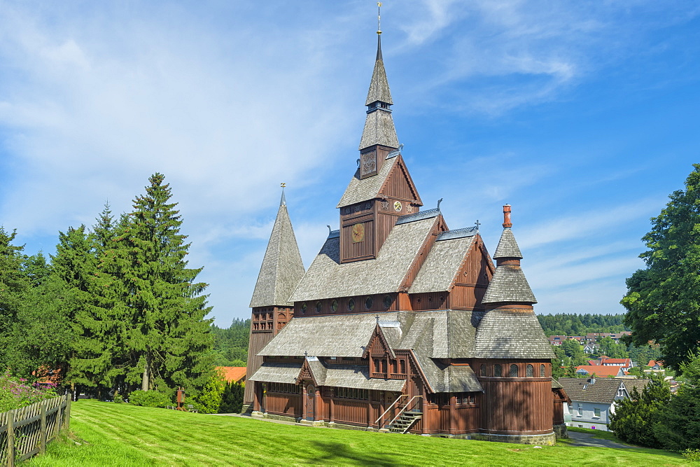 Protestant Gustav Adolf Stave Church, Hahnenklee, Harz, Lower Saxony, Germany, Europe