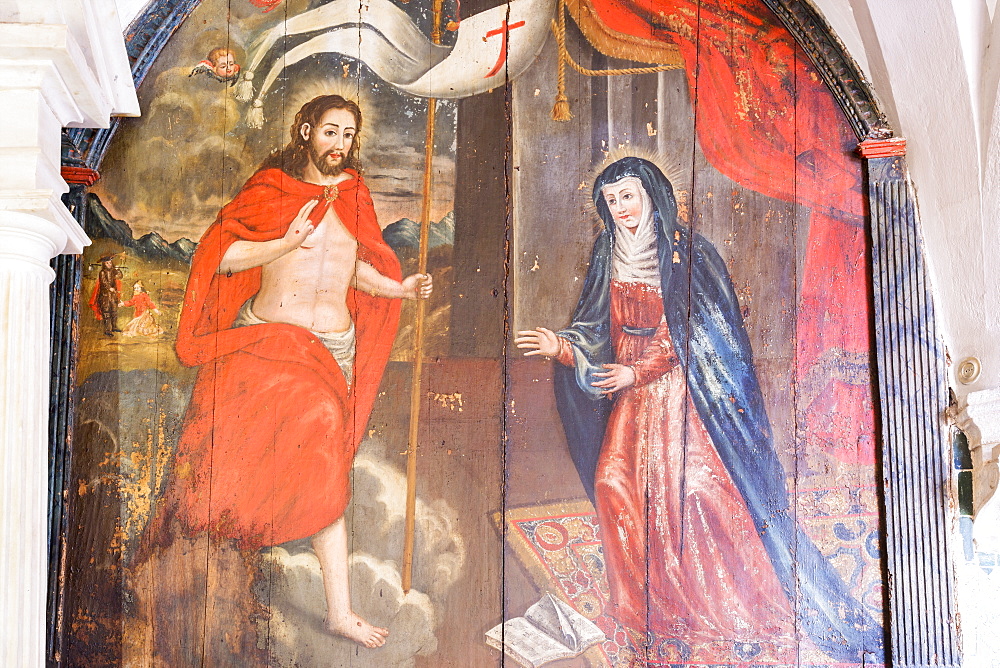 Altar and paintings, Convento de Nossa Senhora da Conceicao (Our Lady of the Conception Convent), Regional Museum Dona Leonor, Beja, Alentejo, Portugal, Europe