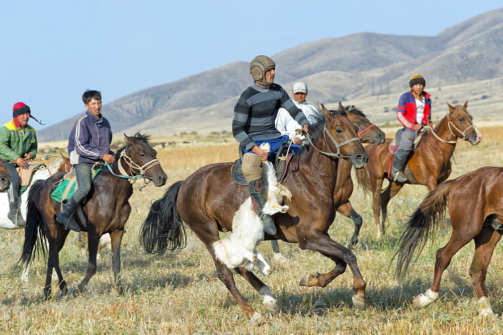 Traditional Kokpar (buzkashi) in the outskirts of Gabagly National Park, Shymkent, South Region, Kazakhstan, Central Asia