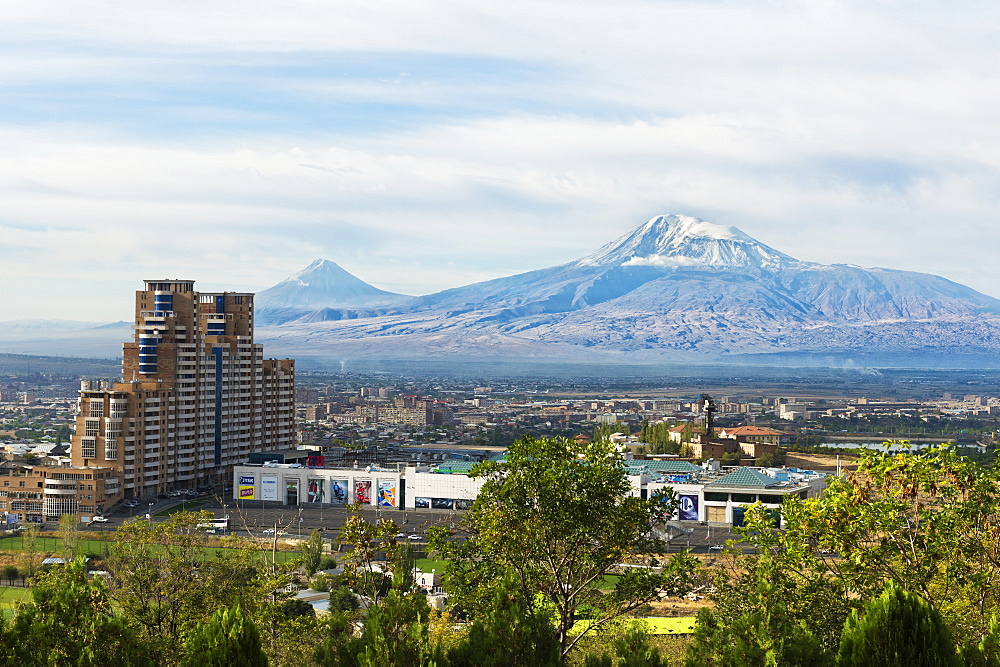 View over Yerevan and Mount Ararat, Yerevan, Armenia, Caucasus, Asia