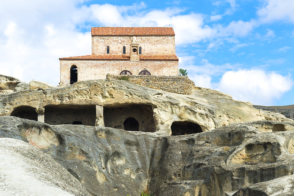 The 10th century Christian Prince's Basilica overlooking Uplistsikhe, the Lord's fortress, Gori, Shida Kartli district, Georgia, Central Asia, Asia