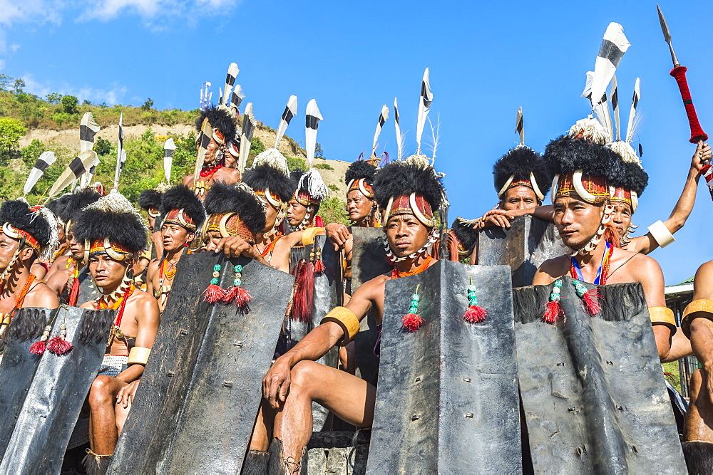 Performers gathered at the Hornbill Festival, Kohima, Nagaland, India, Asia