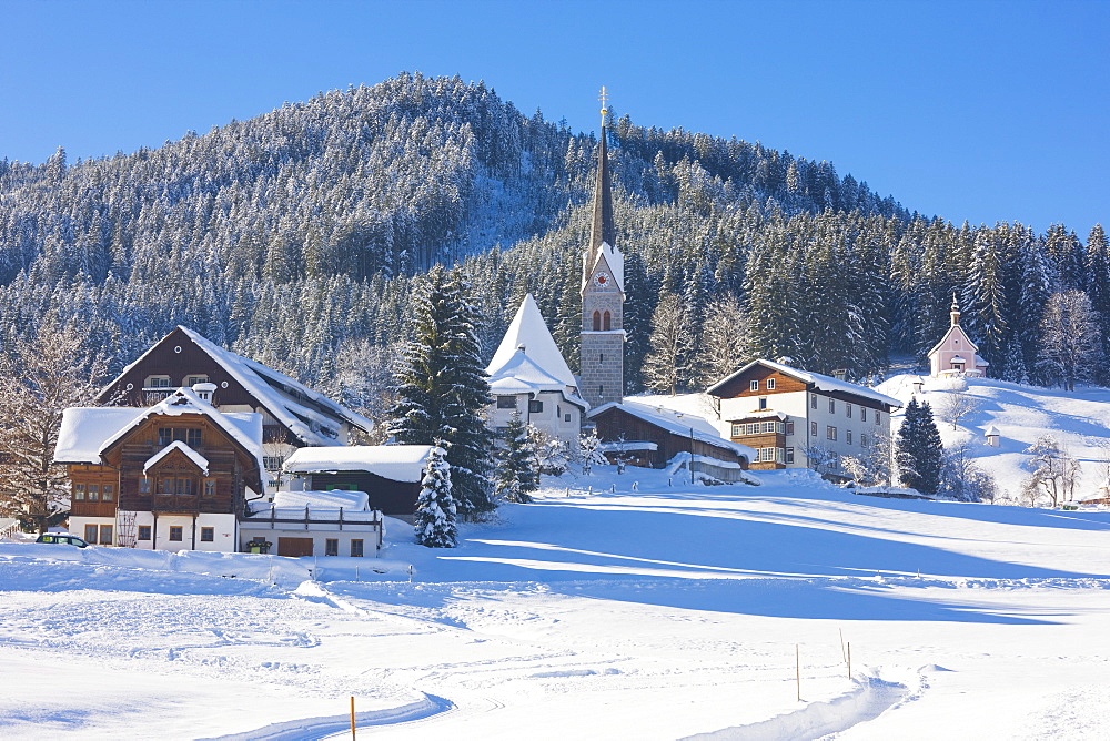 Gosau in winter, Gosau, Salzkammergut, Austria, Europe 