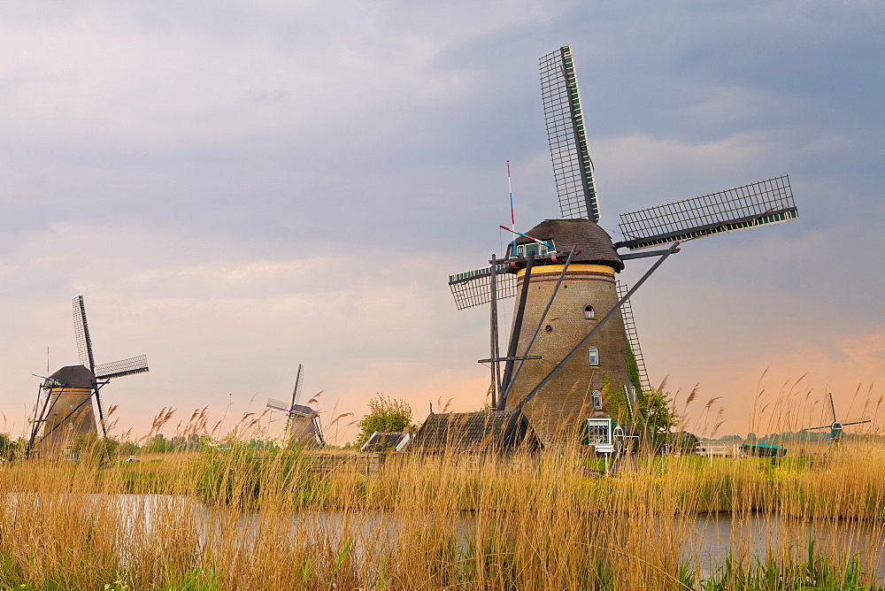 Historic windmills at Kinderdijk, UNESCO World Heritage Site, South Holland, Netherlands, Europe