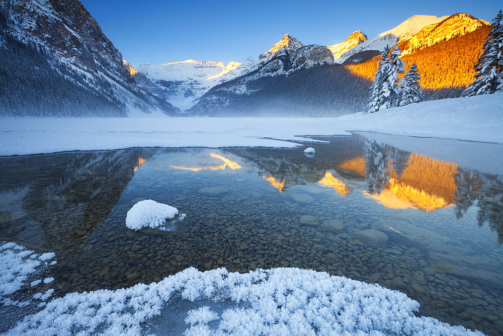 Lake Louise at Sunrise in Winter, Banff National Park, Alberta, Canada, North America