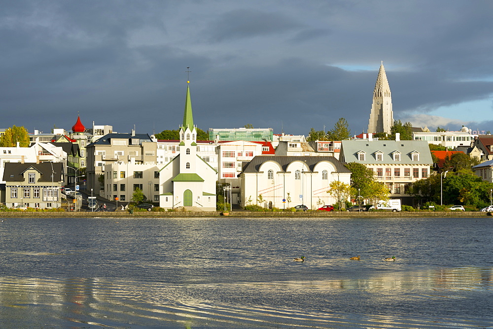 View of the Historic Centre and Lake Tjornin, Reykjavik, Iceland, Polar Regions