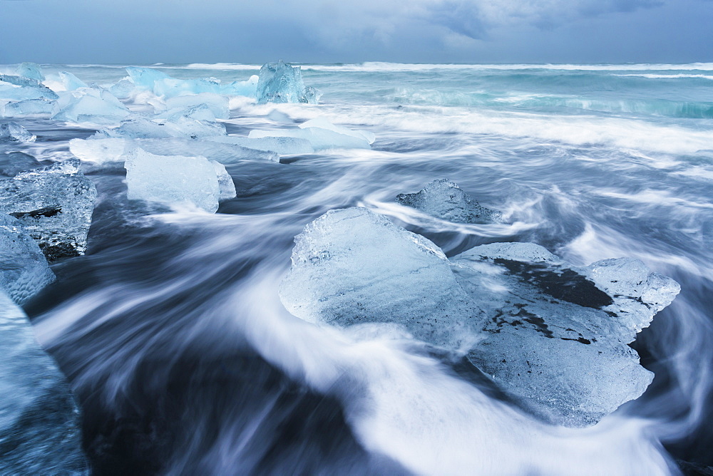 Icebergs on the beach at Jokulsarlon, Iceland, Polar Regions