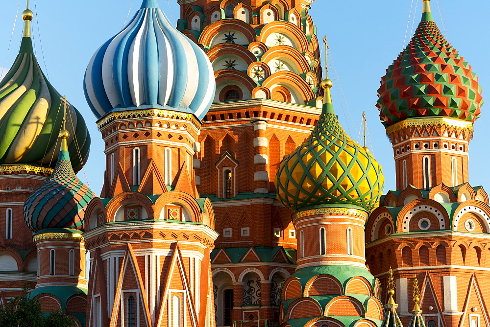 Close-up of the domes of St. Basil's Cathedral, UNESCO World Heritage Site, Moscow, Russia, Europe