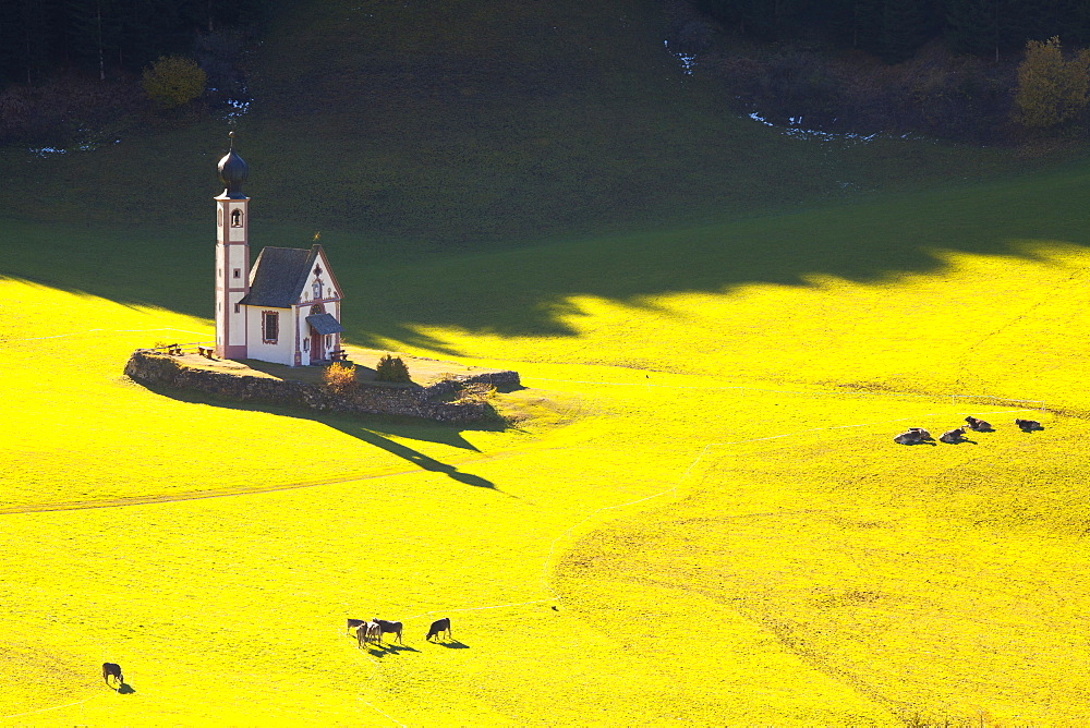 Saint Johann Church, near Saint Magdalena, Val di Funes, Dolomites, Trentino-Alto Adige, South Tirol, Italy, Europe 