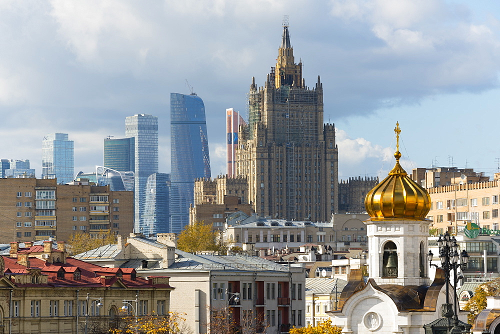 View of old and new skyscrapers, Moscow, Russia, Europe