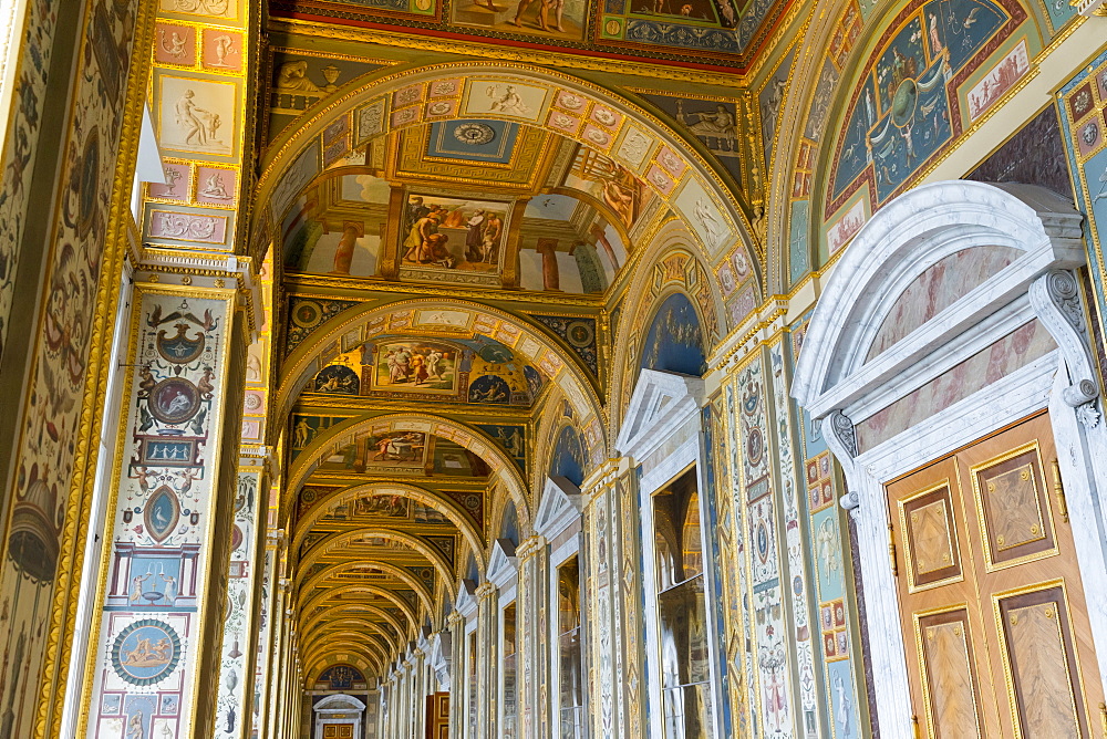 Interior ceiling of the Winter Palace, State Hermitage Museum, UNESCO World Heritage Site, St. Petersburg, Russia, Europe