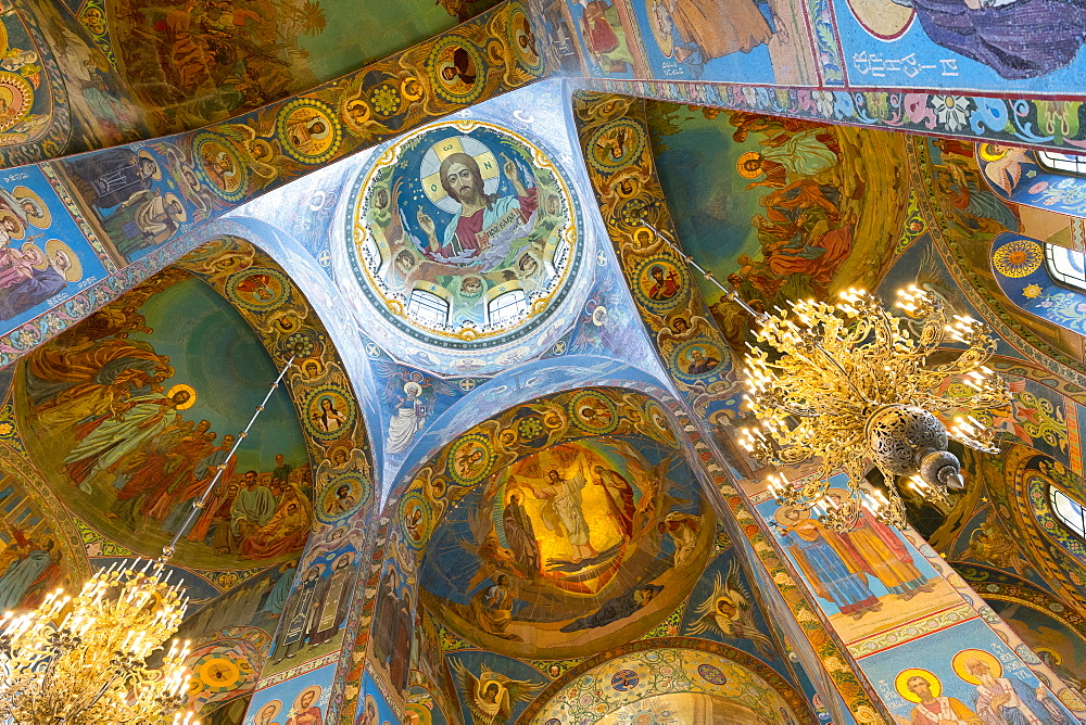 Ceiling of the Church on the Spilled Blood, UNESCO World Heritage Site, St. Petersburg, Russia, Europe