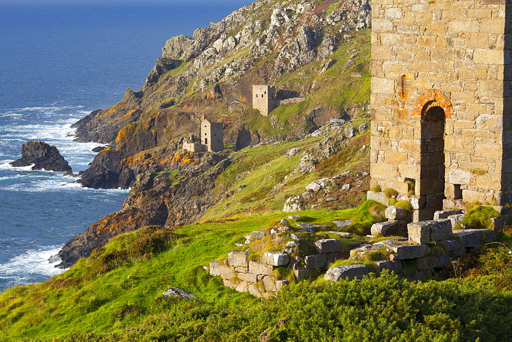 Abandoned Tin Mine near Botallack, UNESCO World Heritage Site, and rocky coast, Cornwall, England, United Kingdom, Europe 