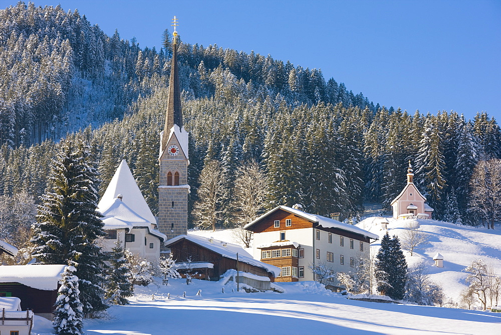 Gosau in winter, Gosau, Salzkammergut, Austria, Europe 