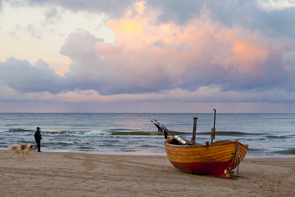 Boat on beach, Ahlbeck, Island of Usedom, Baltic Coast, Mecklenburg-Vorpommern, Germany, Europe 